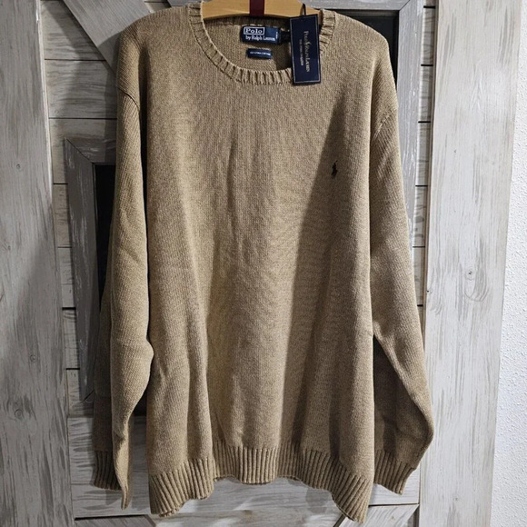 VTG Polo Ralph Lauren Sweater Mens 4X Beige Italian Yarn Knit Pullover Crew - Picture 1 of 6